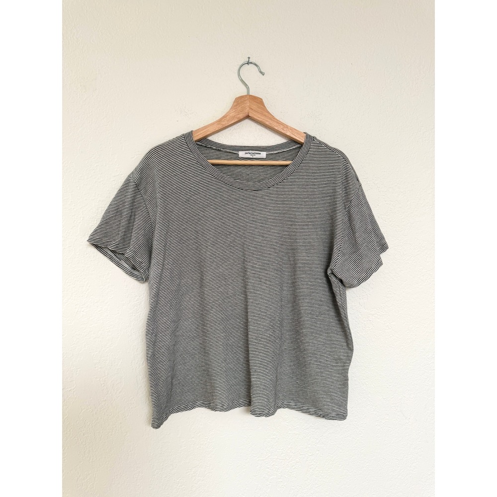 perfectwhitetee Womens Black White Micro Stripe Short Sleeve T-Shirt Size L USA